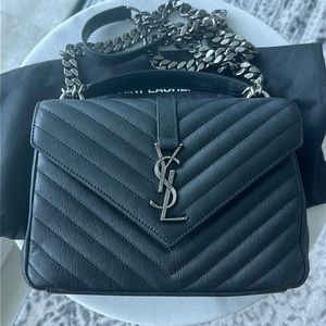 Saint Laurent College Medium Matelasse Lambskin V-Flap Crossbody Bag